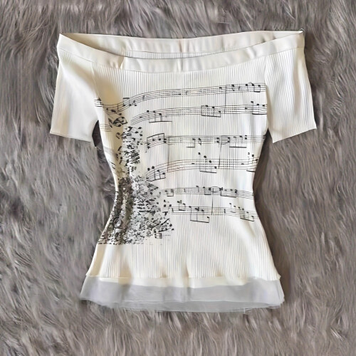 2000s Graphics Short Sleeve Off Shoulder Top Aesthetic Faerie-S 2