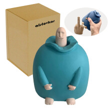 Smiling Middle Finger Statue Light Blue Resin Funny Desk Ornament for Home Office Unique Gift