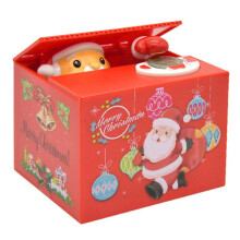 Santa Claus Coin Bank with Music, Interactive Stealing Coin Box Christmas Piggy Bank Toy for Kids