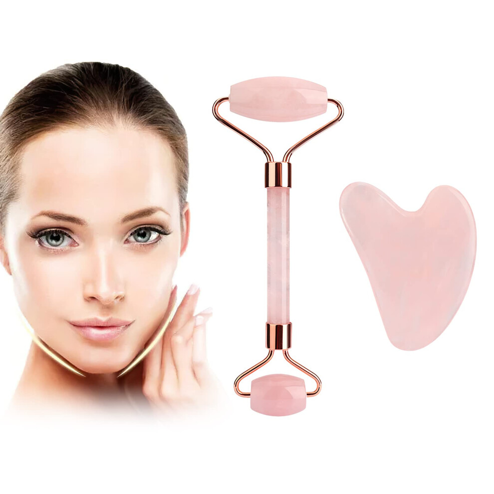 Pink Jade Roller And Gua Sha Set For Facial Massage, AntiâPuffiness And Circulation Boost Skincare