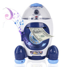 Kids Piggy Bank Rocket Design with Password Lock Starry Sky Light Music Safe Box Blue Gift