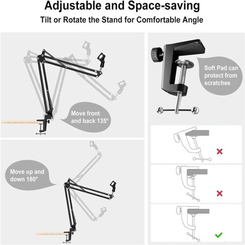 Microphone Stand Boom Arm, Upgraded Microphone Arm Microphone Stand Boom Suspension Bracket with Windshield Filter 1