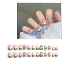 24PCS Long Coffin Press On Nails for Women, Acrylic False Nails Set with Designs, Reusable Glue On Tips
