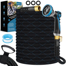 Garden Hose 100 ft Ultra Lightweight NonExpandable, Kink Resistant Leak Proof with 10 Pattern Nozzle 3750D Fabric