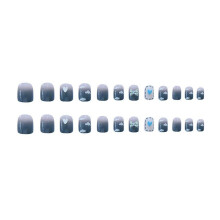 Short Square Press On Nails Set Pink Purple Blue Mixed Colors Pearl Finish Reusable Fake Nails A1