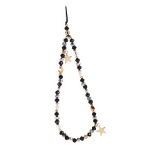 Black Beaded Phone Charm Wrist Strap for Women, AntiLost Lanyard with Secure Metal Clasp
