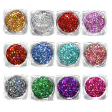 Holographic Nail Art Sequins Set 12 Colors Rainbow Glitter for DIY Manicure and Festival Makeup