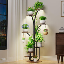 8 Tier Plant Stand with Grow Lights, 60 Inch Tree Shape Indoor Plant Shelf Corner Metal Rack for Living Room Decor
