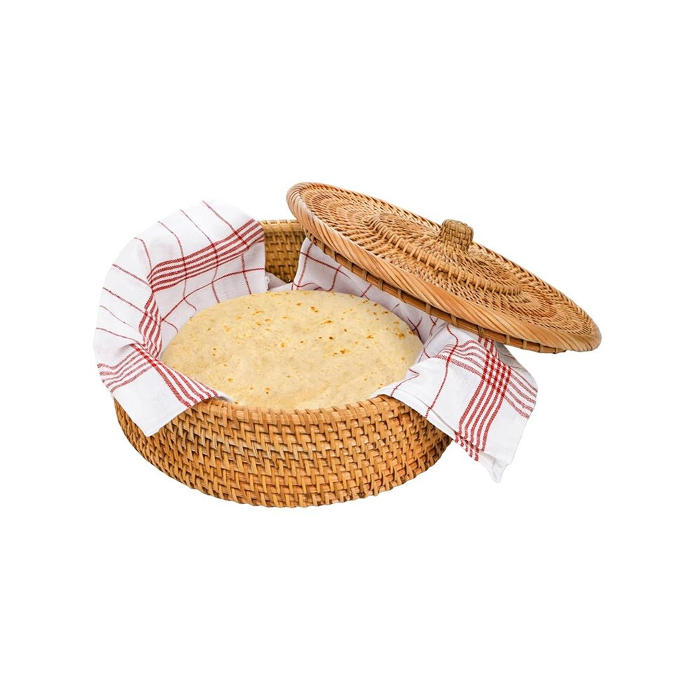 Rattan Tortilla Warmer, 10 Inches Handcrafted Tortilla Holder Basket with Removable Lid, Taco Shell Storage Container