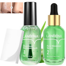 3 in 1 Blackhead Remover Mask + Pore Minimizer Serum Set with 100 Pore Strips, Deep Cleansing Aloe Formula