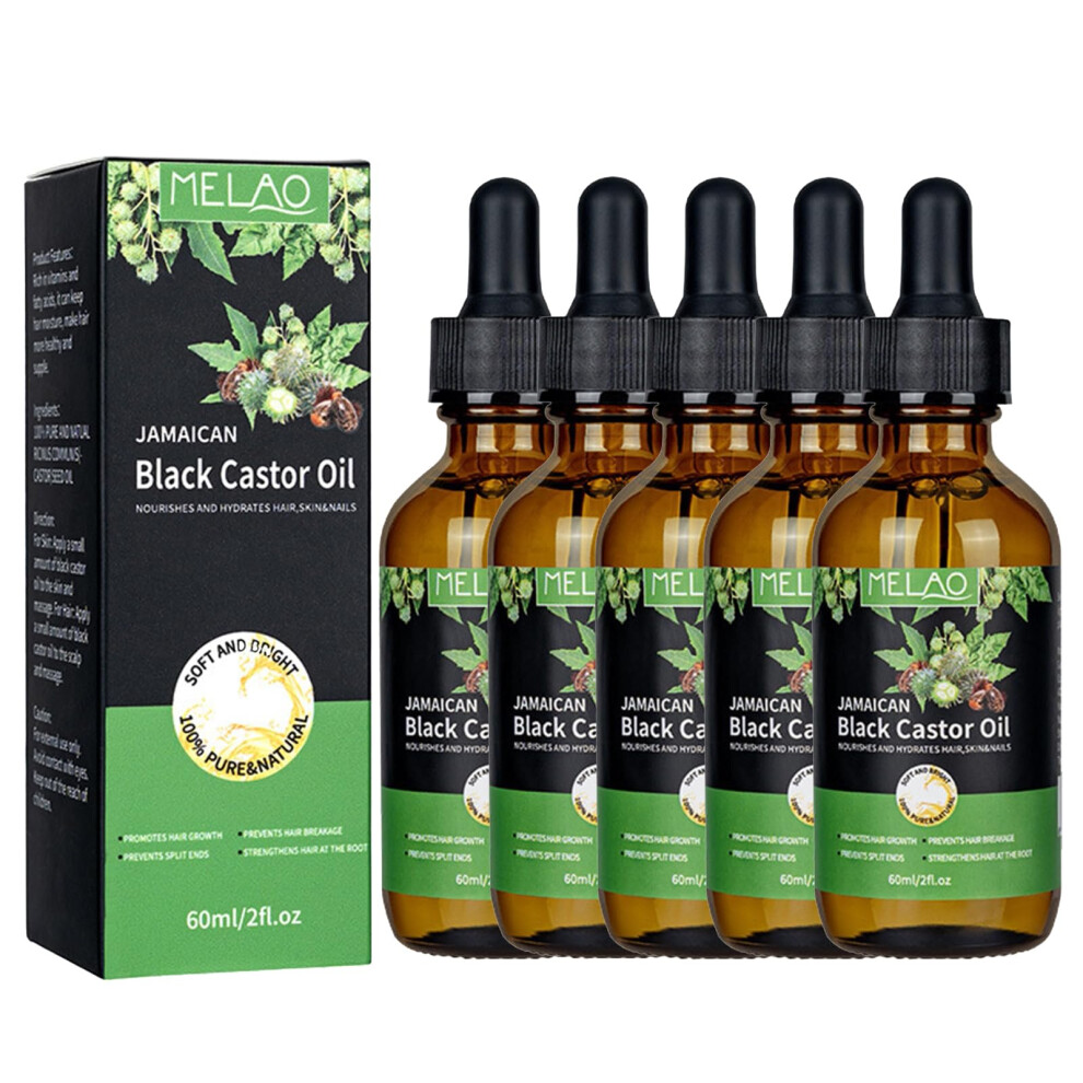 Black Jamaican Castor Oil Organic Cold Pressed Unrefined For Hair Growth, Lash & Brow Care (5Pc)