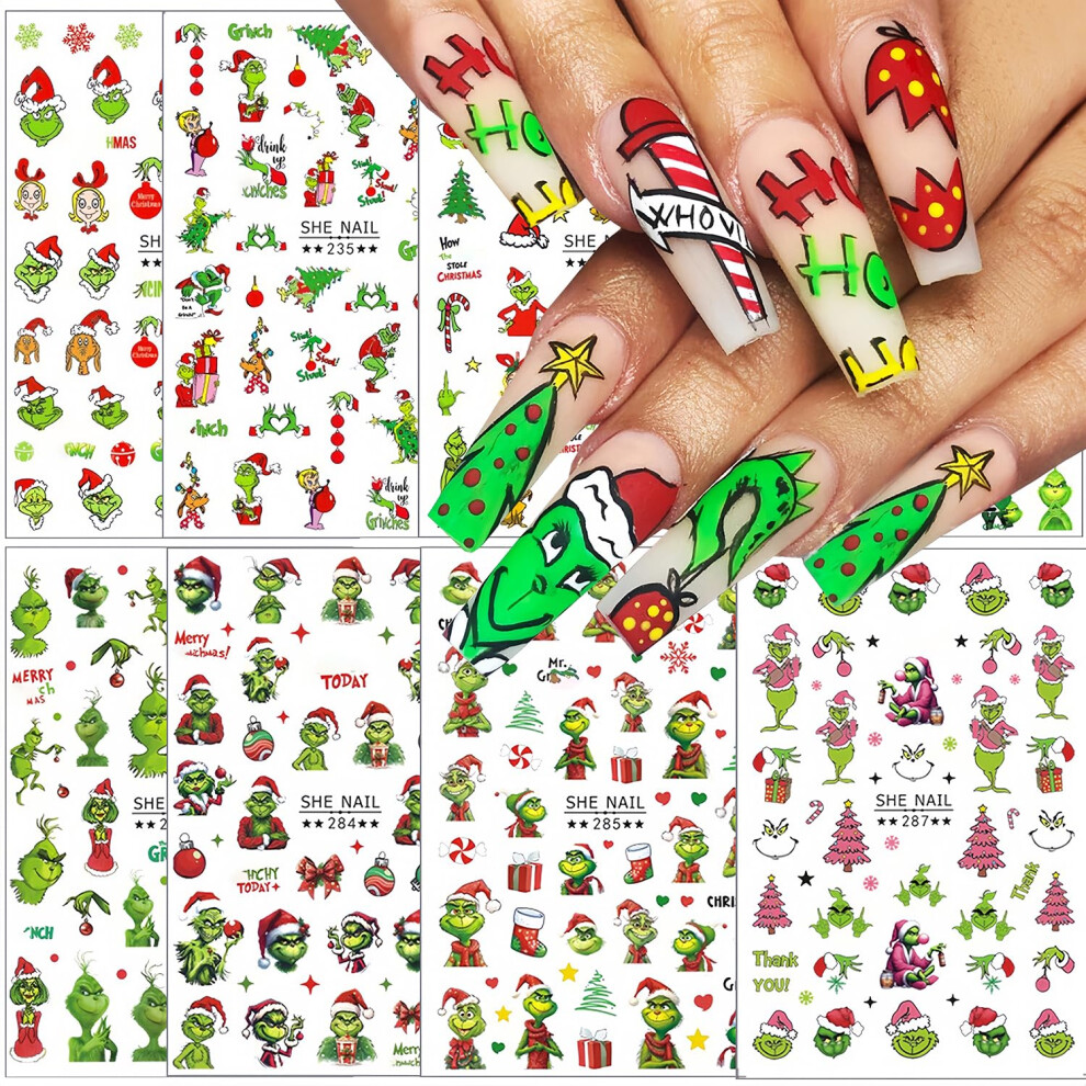 8Pack Christmas Nail Art Stickers Set, 3D SelfAdhesive Festive Holiday Decals for DIY Manicure