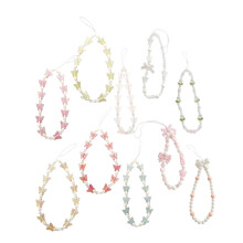 10pcs Beaded Phone Charm Set with Bow Design Wrist Strap for Bags and Phones