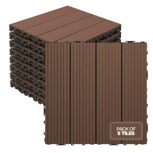 Interlocking Decking Tiles Outdoor 5 Pack – 30x30cm Wood & Plastic Weather-Resistant, Easy Install, Balcony Flooring, Patio Slabs, Composite Decking