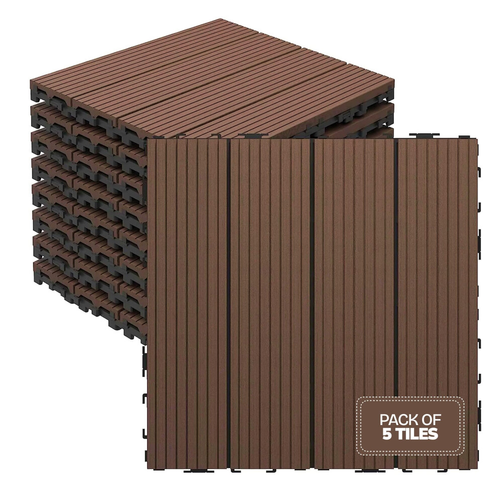 Interlocking Decking Tiles Outdoor 5 Pack Â 30X30cm Wood & Plastic Weather-Resistant, Easy Install, Balcony Flooring, Patio Slabs, Composite Decking 5056422615600