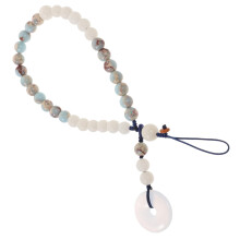 Phone Lanyard with Jade and Shoushan Stone Beads, Detachable Phone Chain for ID, Drop Protection