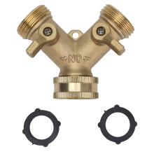 Brass Garden Hose Splitter 2 Way Y Connector with Dual Outlet Control and Leakproof Ball Valve