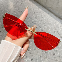 (Red)Occhiali da sole esagonali con montatura in metallo e Uv400 per festival e street fashion