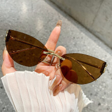 (Brown)Occhiali da sole esagonali con montatura in metallo e Uv400 per festival e street fashion