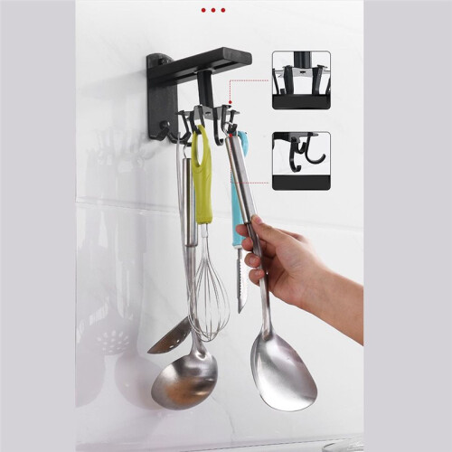 360 Degree Rotatable Kitchen Utensil Holder Wall Mounted with 6 Hooks for Home Organization 1