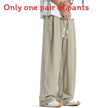 (Beige,2XL)Lange Herrenhose Tencel Leinen mit Taschen für junge Erwachsene Freizeitstil