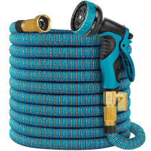 100ft Expandable Garden Hose with 10 Function Spray Nozzle, Flexible NoKink Design, Brass Fittings