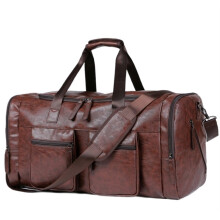 Travel Duffel Bag 21inch PU Leather Weekender for Men, Convertible Garment Duffle with Large Capacity and MultiPocket Design, Black