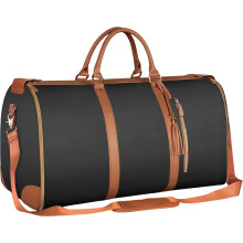 Foldable Waterproof Travel Garment Bag with Shoe Compartment, Large Capacity PU Leather Weekender Duffel