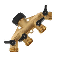 4 Way Garden Hose Splitter with Shut Off Valve, Heavy Duty Brass Hose Adapter for Outdoor Faucet