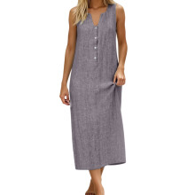 WomenOpen Fork Dress V-Neck Sleeveless Elegant-Dark Grey XXL
