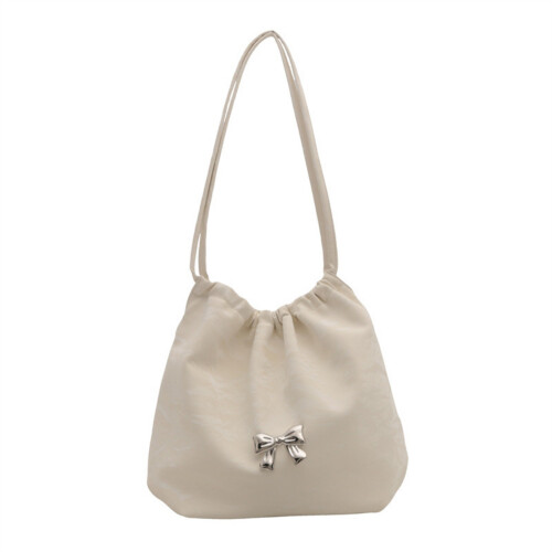 Drawstring PU Bucket Bag Lightweight Underarm Purse-Pink 1