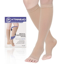Compression Socks 2030 mmHg Open Toe Knee Stockings for Women and Men Beige Large Graduated Support