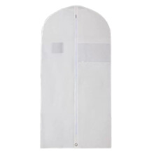 White Hanging Garment Bag 60x152cm Dustproof Non Woven Suit Cover with Clear Window and Metal Zipper