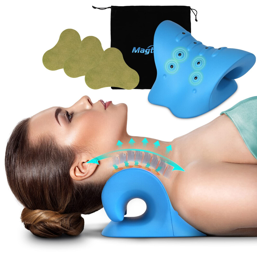 Neck Stretcher for Neck and Shoulder Pain Relief, Adjustable Cervical Traction Pillow with Magnetic Therapy