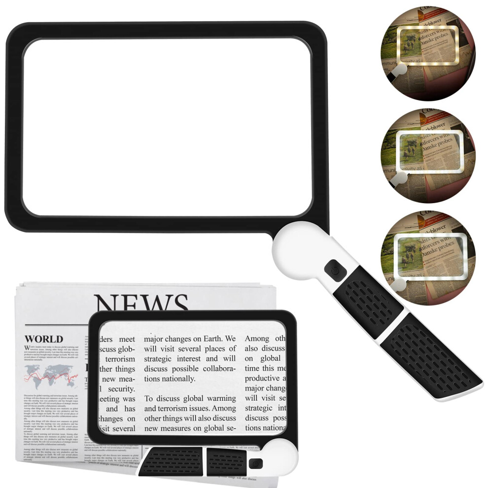 Light 5X Magnifying Glass With Full Page Led Reading Magnifier For Seniors, Large Viewing Area, Foldable Handle