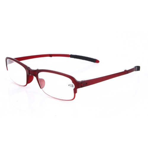 Red TR90 Folding Reading Glasses 3.5D with Clip Holder and Zippered Case, Lightweight Compact Design