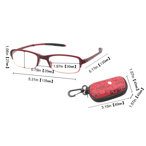 Red TR90 Folding Reading Glasses 3.5D with Clip Holder and Zippered Case, Lightweight Compact Design 2