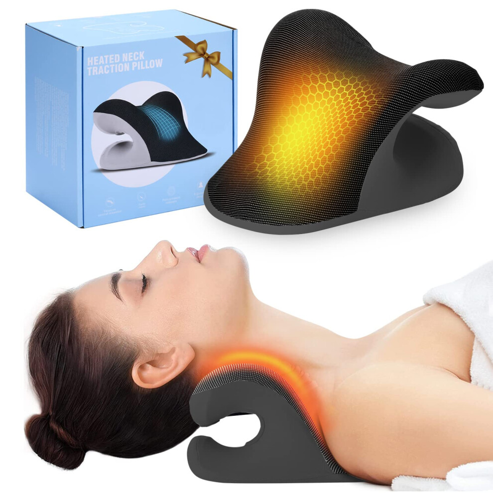 Heated Neck Stretcher Cervical Traction Device with Graphene Heat Therapy and Memory Foam Support