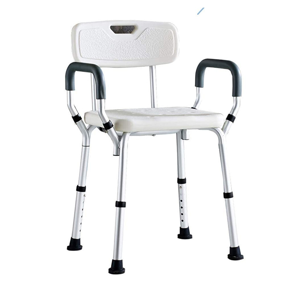 Adjustable Shower Chair for Elderly with Armrests and Backrest, NonâSlip Bath Stool 160kg Load Capacity