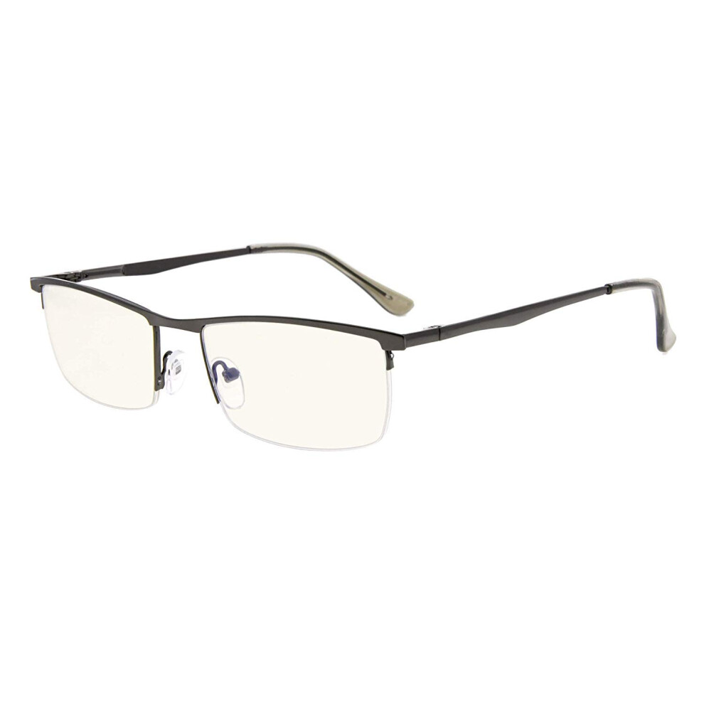 Yellow Tinted Computer Reading Glasses +1.00 Gunmetal Halfrim Frame Anti Glare Readers For Men And Women