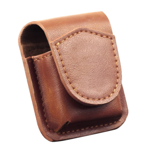 2PCS Leather Lighter Case Light Brown Handcrafted Holder Compact Pocket Pouch Gift Set 7.5x6cm