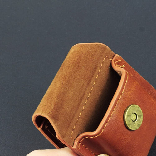 2PCS Leather Lighter Case Light Brown Handcrafted Holder Compact Pocket Pouch Gift Set 7.5x6cm 1