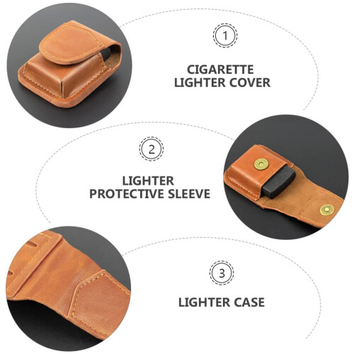 2PCS Leather Lighter Case Light Brown Handcrafted Holder Compact Pocket Pouch Gift Set 7.5x6cm 2
