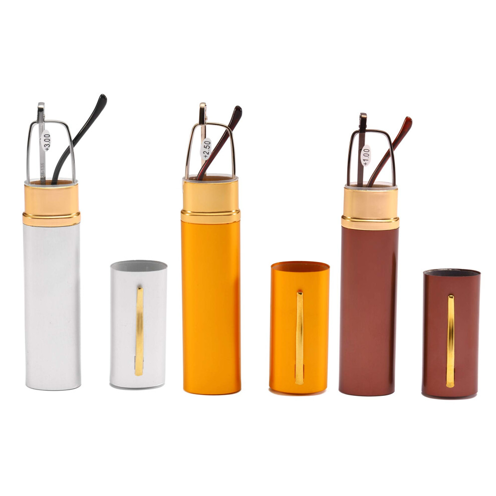 Compact Reading Glasses 3 Pack 1.75 Strength with Pen Clip Tube Case Lightweight for Travel