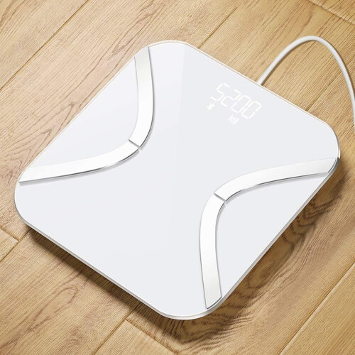 Smart Body Fat Scale with App Sync, Bluetooth Digital Bathroom Scale 300 lbs USB Rechargeable White 2