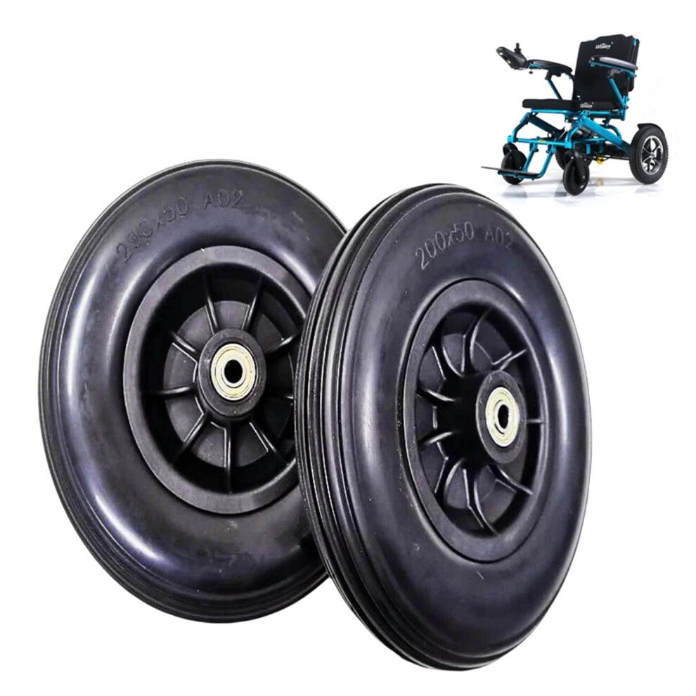 Wheelchair Replacement Wheels 8 Inch PU Solid Tires 200x50 Puncture  Smooth Rolling 8mm Bearing (2)