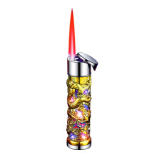 Dragon Design Jet Flame Torch Lighter, Windproof and Refillable Butane Lighter for Men and Women, Red Blue Flame
