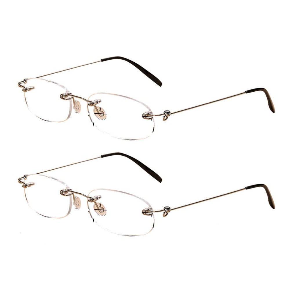 2 Pairs Lightweight Rimless Reading Glasses 1.0x Clear Magnification Unisex Designer Style