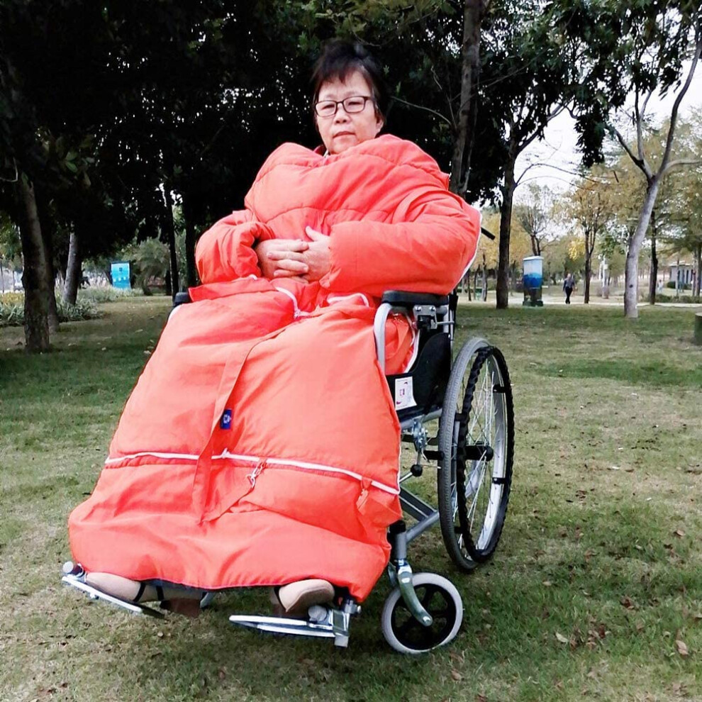 Waterproof Wheelchair Blanket for Adults, Warm Plush Lap Cover with Sleeves, Foldable Windproof Design