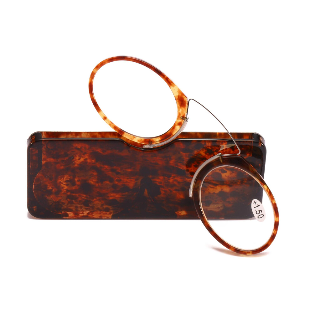 Compact Reading Glasses 2.5x Leopard Print Pince Nez Wallet Size Unisex Clear Vision Portable